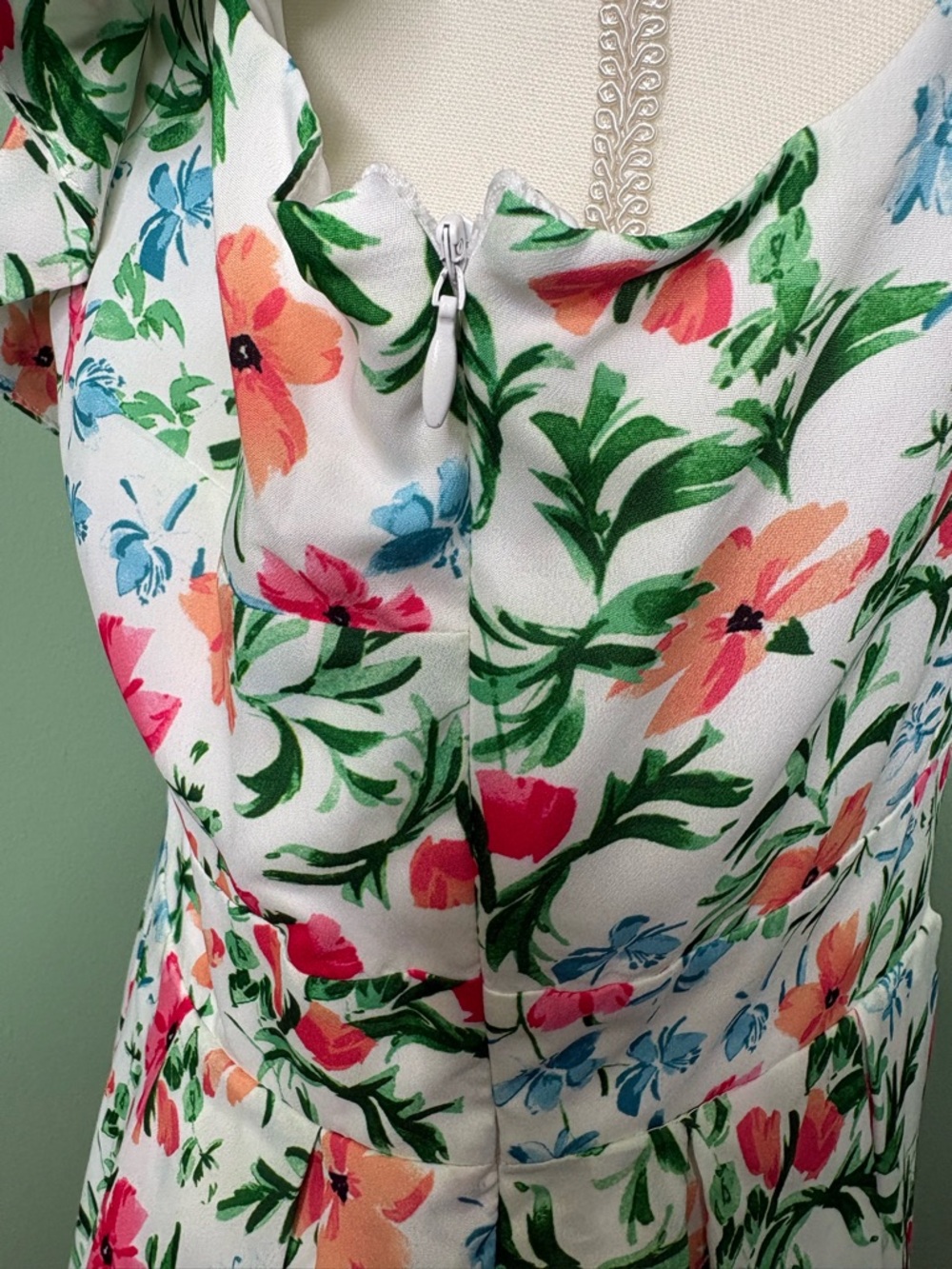 Kensie White Floral Midi Dress with Pink & Green Print - Picture 7 of 14